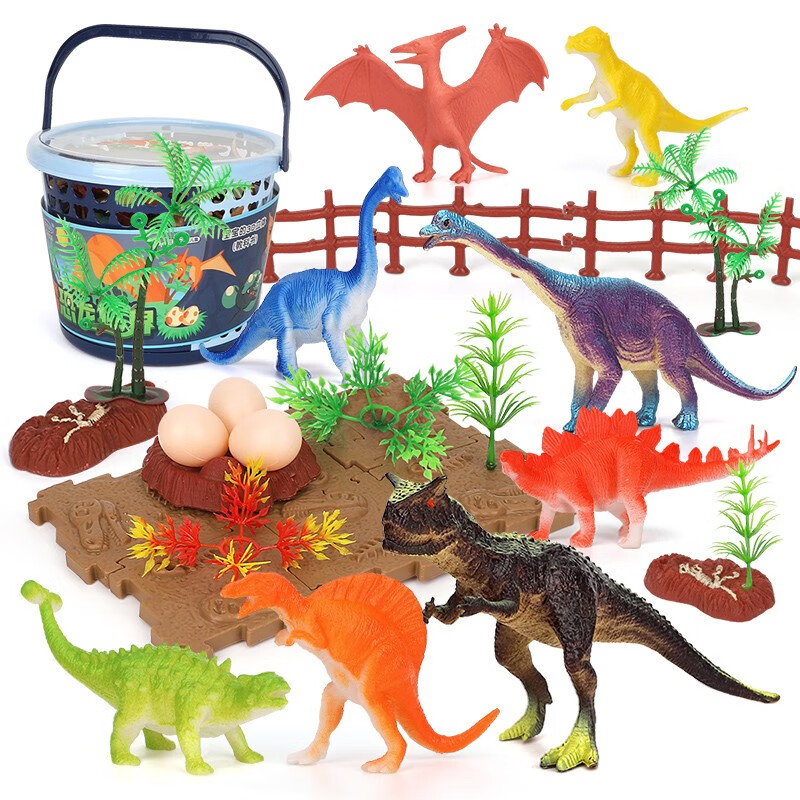 纽奇（Nukied）恐龙动物玩具模型儿童男孩1-3岁霸王龙鲸鱼软胶场景幼儿玩具 恐龙场景套装30件套【配收纳篮子】