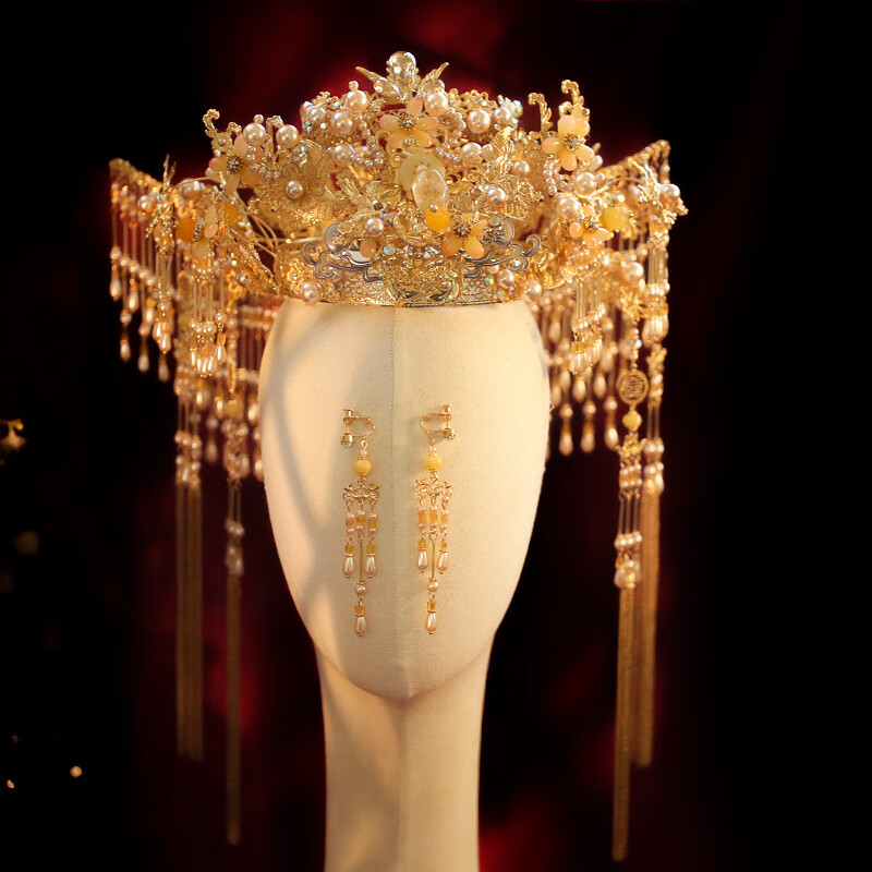 雅格罗伊凤冠霞帔整套婚纱汉服明制含中式发饰金色皇后凤冠华丽大气