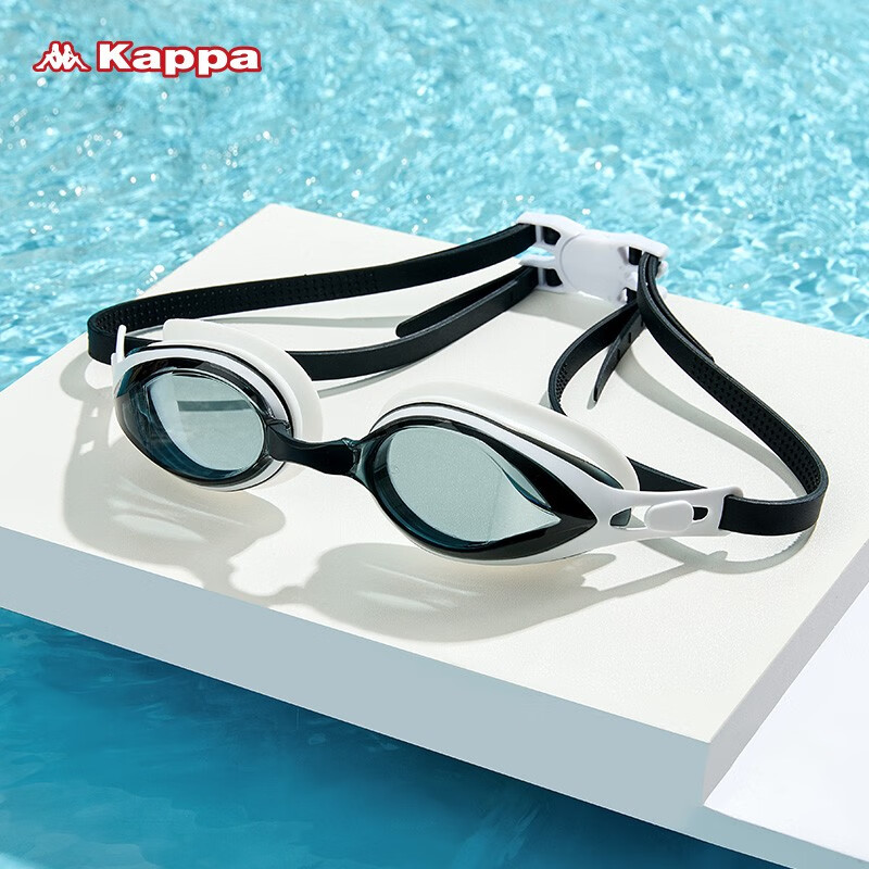 Kappa游泳镜男女通用防水防雾高清潜水镜成人专业护目镜装备 黑白色
