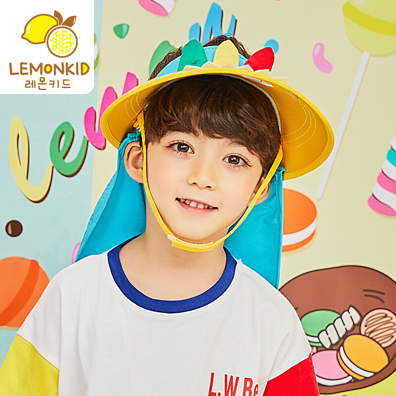 柠檬宝宝 lemonkid 韩版夏款儿童男童女童空顶帽卡通立体大帽檐遮阳帽 29004 黄色恐龙 大码（52cm）