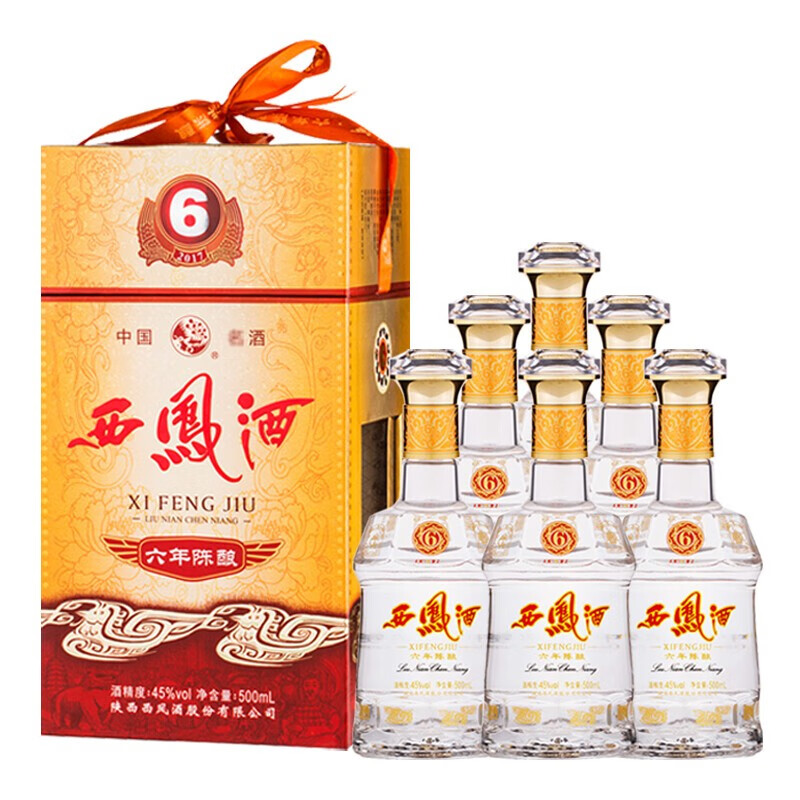 西凤酒6年 45度 六年陈酿 凤香型白酒 过节送礼招待自饮婚宴用酒 45度
