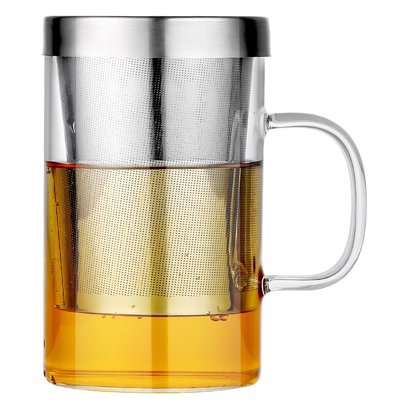 大容量茶水分离玻璃杯男办公室简约带盖手柄过滤水杯泡花茶杯 550ml