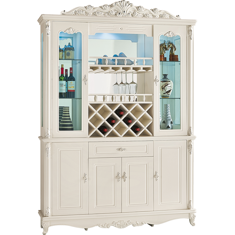 凯帝格 欧式客厅酒柜餐厅玻璃酒柜1.58米靠墙收纳柜大容量储物柜 象牙白色