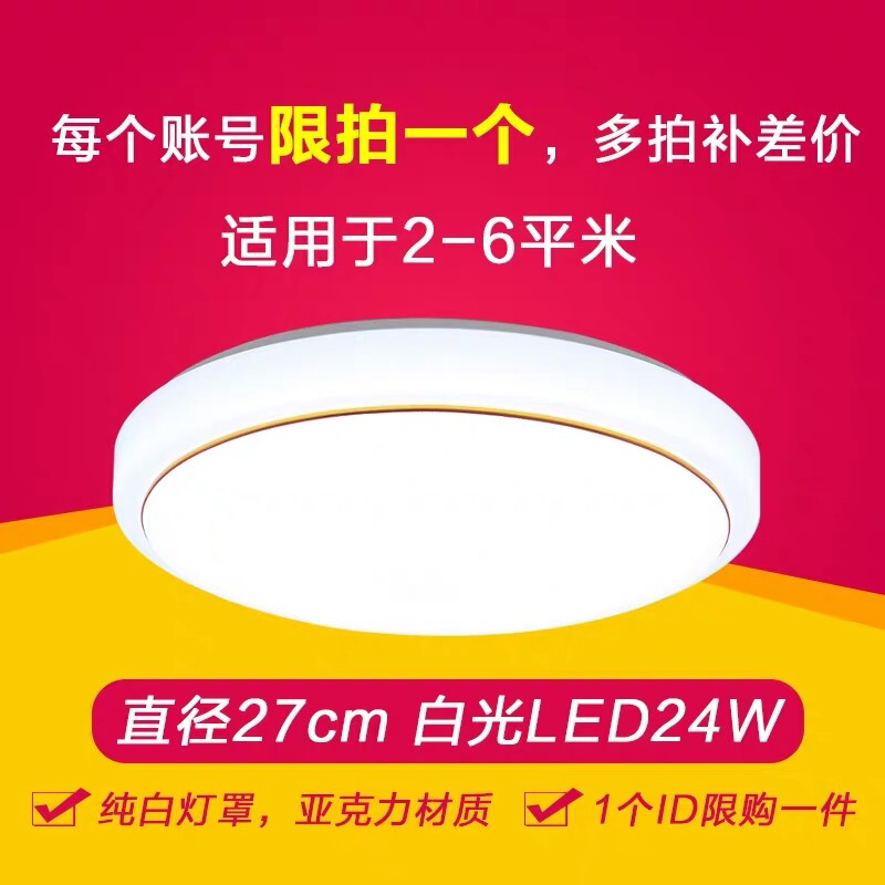 LED吸顶灯简约现代2019年新款圆形客厅灯卧室灯大气过道阳台灯具 乳白色 27cm24w白光 限1