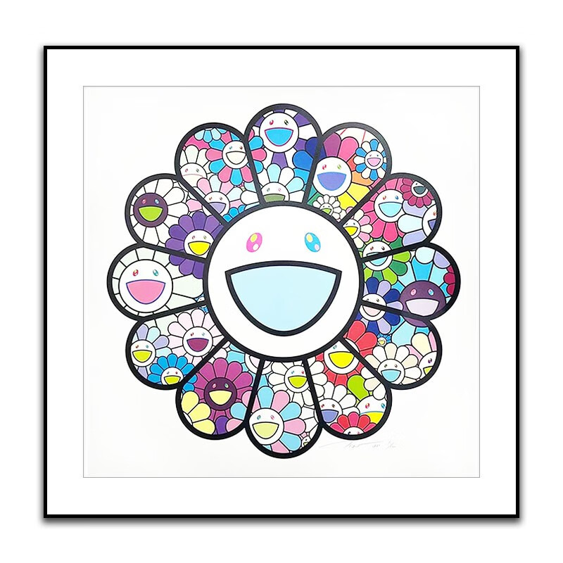 三为(sunwayart)村上隆亲签限量100版七彩斑斓的花儿们卧室客厅装饰画