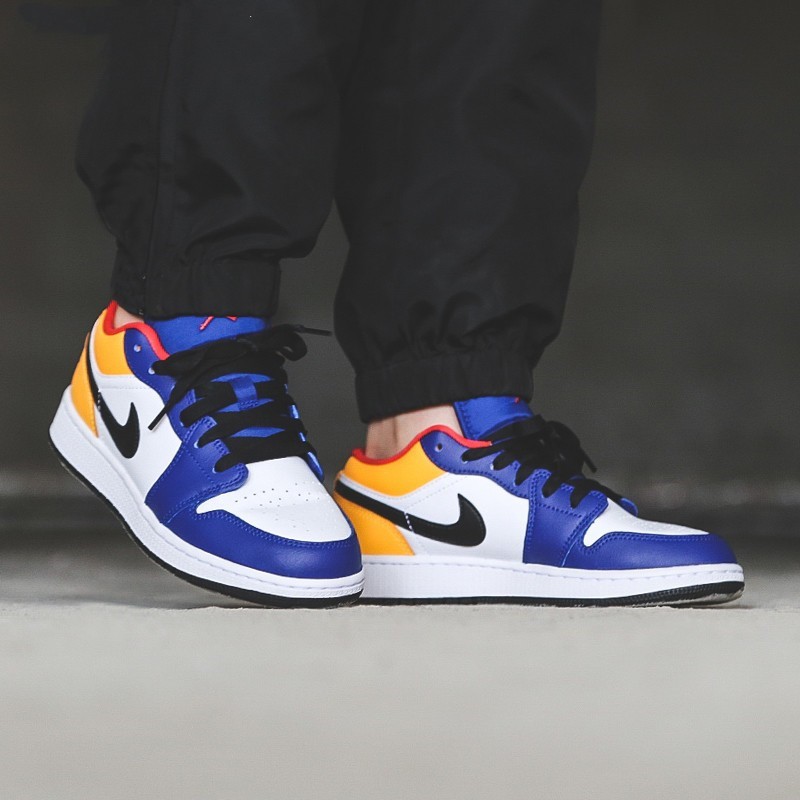 1 aj1 乔1情侣低帮休闲运动篮球鞋 553558-553560-123 蓝黄 湖人 35