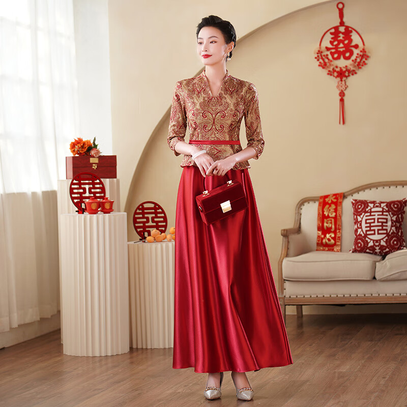 勤驰嫁女儿妈妈婚礼服高档秋装结婚婚宴礼服秋冬季长袖喜婆婆婚宴装参