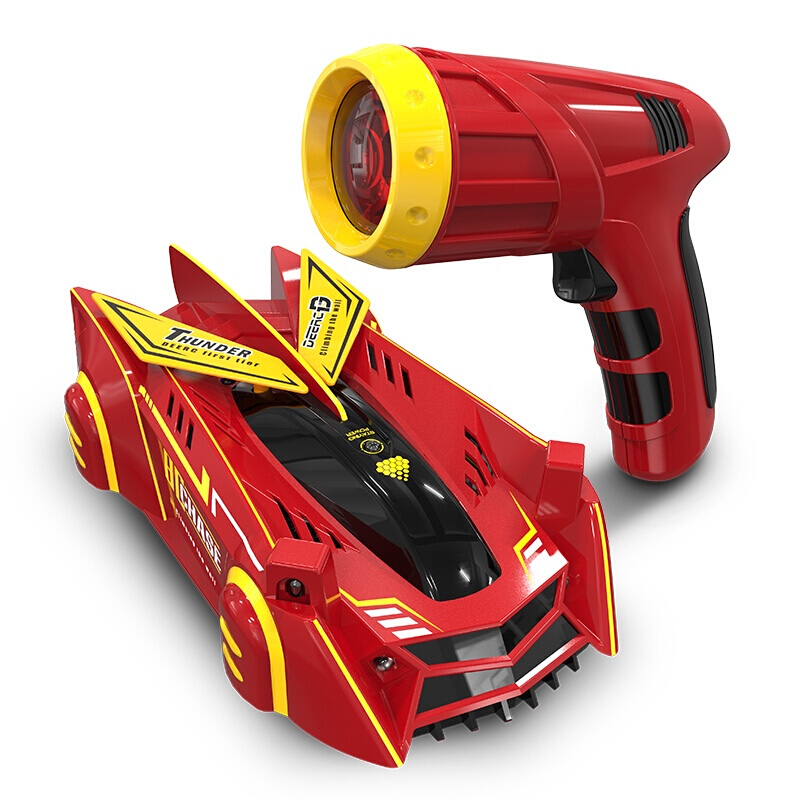 DEERC儿童玩具车 爬墙遥控车 男孩玩具遥控汽车 可充电赛车 吸墙特技车360°旋转带灯光 女孩创意新年礼物