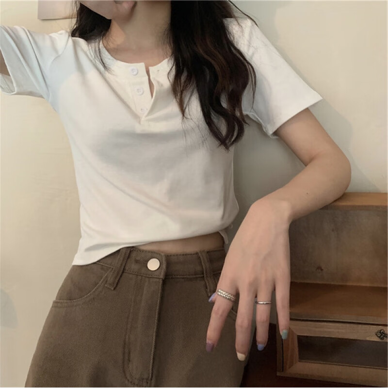 搭配喇叭裤的上衣短袖女配阔腿直筒裤 哈伦裤 的高腰bf运动短装t恤