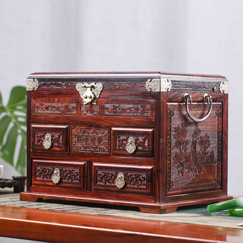 御木轩大红酸枝木首饰盒红木密码锁饰品手饰收纳盒中式结婚实木高档