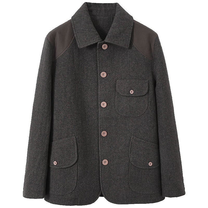 riverstone【特清款】流石男装毛呢外套男士冬季新款多口袋设计翻领