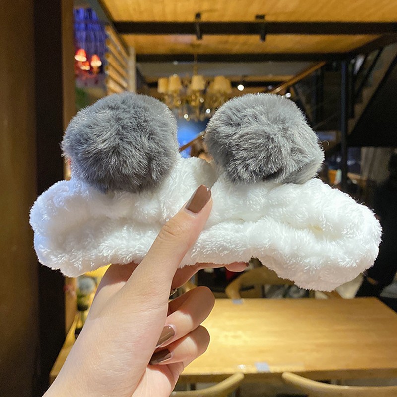 洗脸网红束发带女敷面膜发箍头饰绑发头带简约可爱发饰 毛毛球灰色