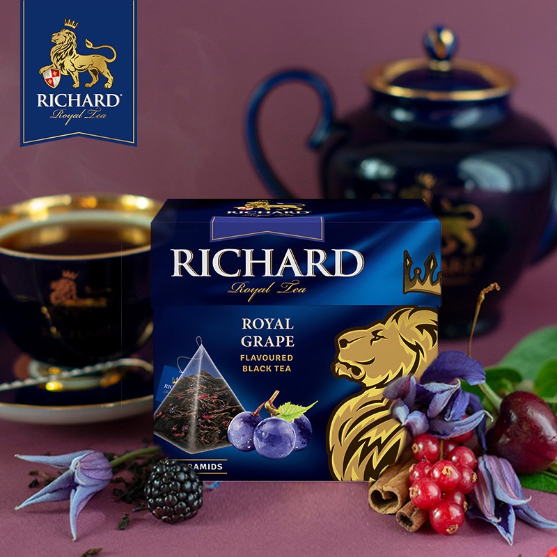 瑞查得（Richard）进口葡萄玫瑰味红茶英伦风三角茶包袋泡茶 20包（36g）