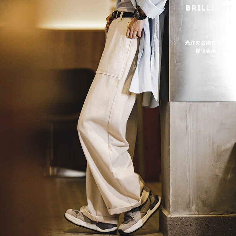 马登cleanfit白色牛仔裤春秋宽松阔腿裤美式直筒工装裤女士休闲长裤子 米白色 【显瘦高级感牛仔裤/梨形报恩裤/老钱风高腰裤】 S (80-100斤/卡码拍大)