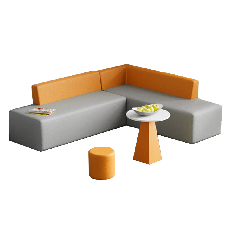 洛来宝办公休闲沙发现代简约异形沙发创意个性转角沙发接待区大堂沙发茶几组合皮艺沙发