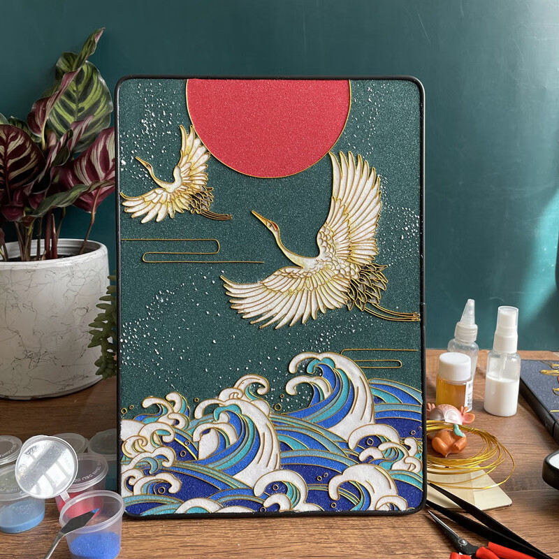 景泰蓝非遗手工掐丝珐琅画中国风仙鹤diy材 30cm40cm比翼双飞a挂件