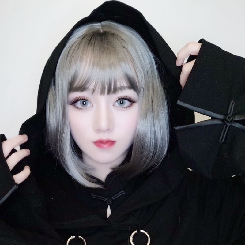 假发女短发自然lolita少女圆脸修脸短直发bobo头彩色假毛全头套式