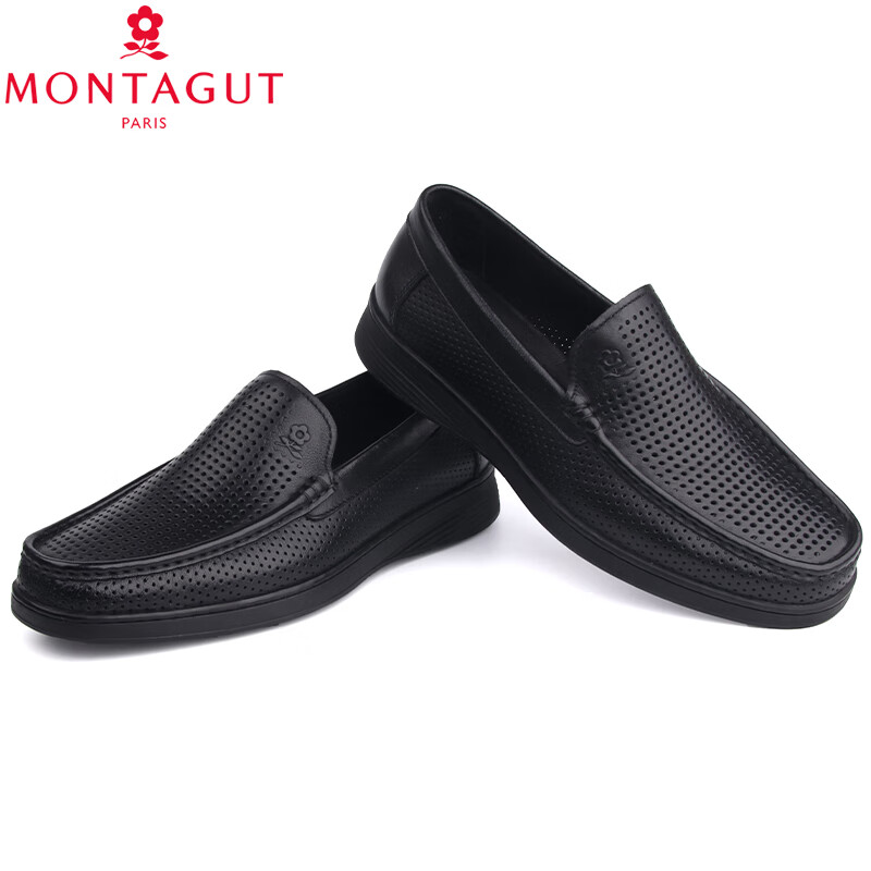 透气镂空套脚商务休闲真皮皮鞋a72211997a 黑色 38码(对应运动鞋39码)