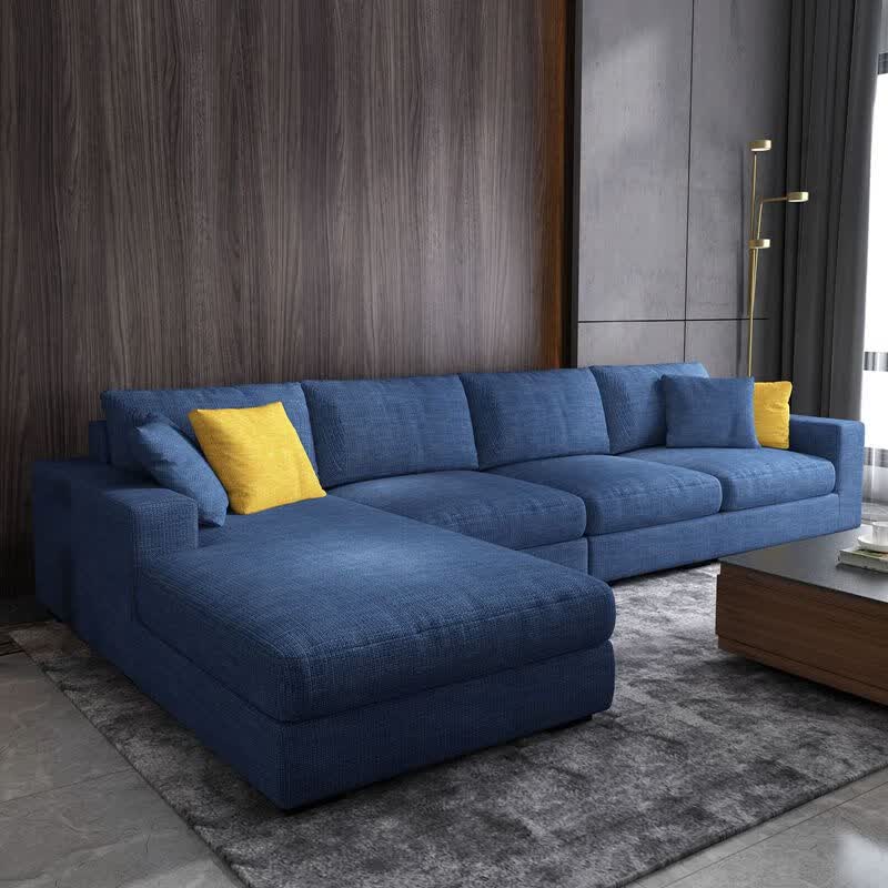 布艺沙发整装大小户型现代简约客厅转角可拆洗乳胶沙发组合 深蓝色