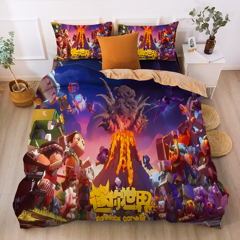 oloey儿童卡通冬季保暖四件套15床男孩卧室加厚迷你世界床单三四件套