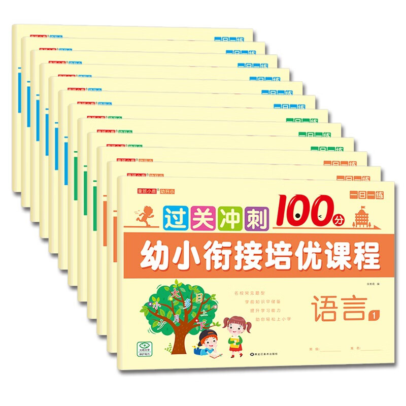 过关冲刺100分幼小衔接培优课程（全12册）幼升小一日一练学前测试卷全套拼音 数学 语言