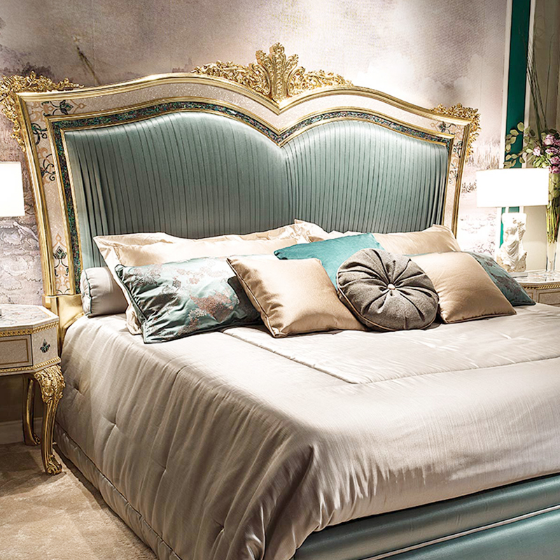 欧界金其利家具奢华贝壳双人床意式奢华新古典别墅大宅实木贝壳金箔床