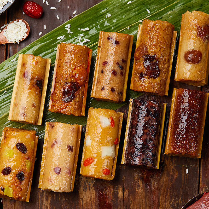 洛水竹香竹筒粽子批发真空包装蜜枣豆沙八宝蛋黄牛肉整箱60个/箱 竹筒