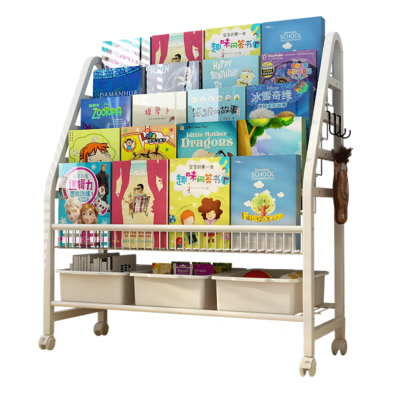 精灵空间 居家优选 儿童书架 绘本架 简易落地书架书柜 婴幼儿置物架图书玩具收纳架 6层绘本玩具架配3盒
