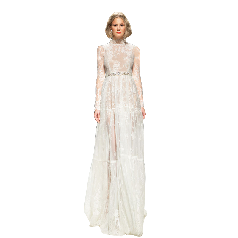 原创设计师女装女巫和骑士女X范气质连衣裙2022春装蕾丝减龄仙气温柔裙子 白 M