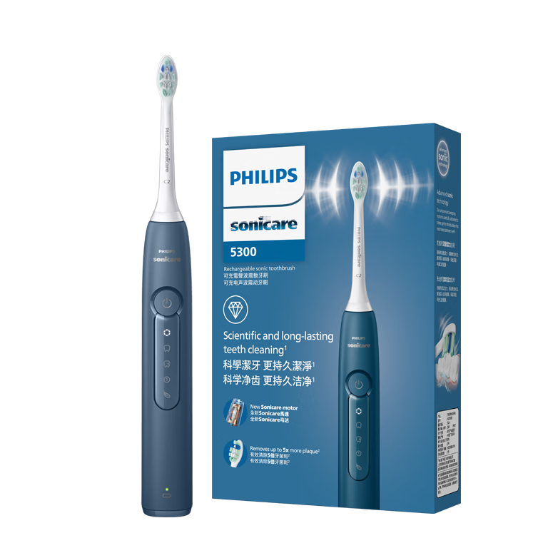 PHILIPS 飞利浦 电动牙刷钻石3系 6730升级款  含德国进口亮白&洁净刷头 HX5181/02星云蓝