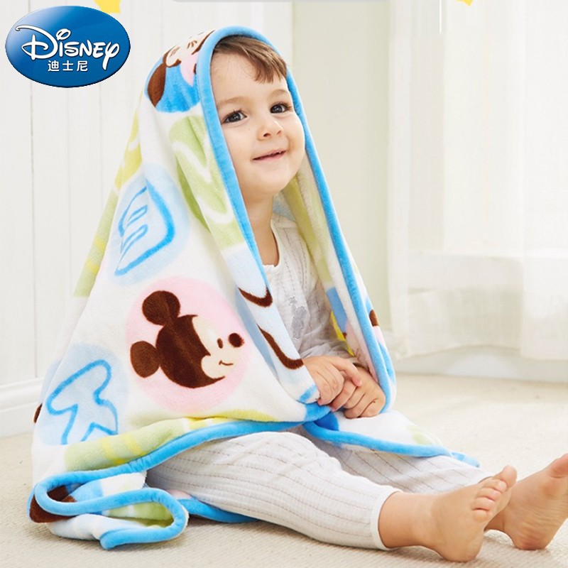 迪士尼宝宝 DisneyBaby 儿童婴儿毛毯毛巾被秋冬季款加厚法兰绒毯被子宝宝毯子小孩盖毯 110*140cm 转圈圈-蓝