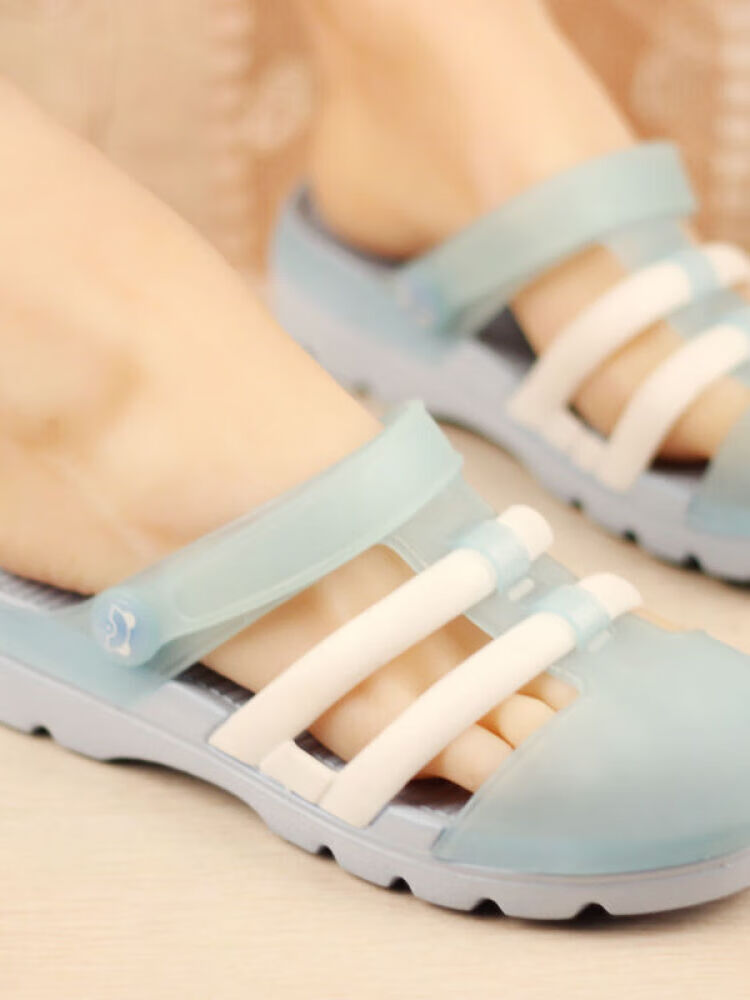厚底洞洞鞋女夏季防滑珍沙滩凉鞋果冻新款护士凉拖鞋 天蓝色 蓝底天蓝