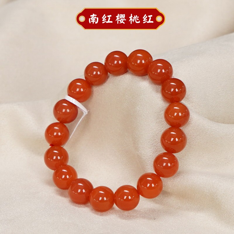 木普森 天然南红手串 手链四川料满色满肉 老形珠 老形红玛瑙保山真 1