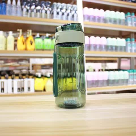 艾瑞克弹跳杯男女学生杯防摔随手杯手提弹盖杯太空杯 绿色 透明400ml