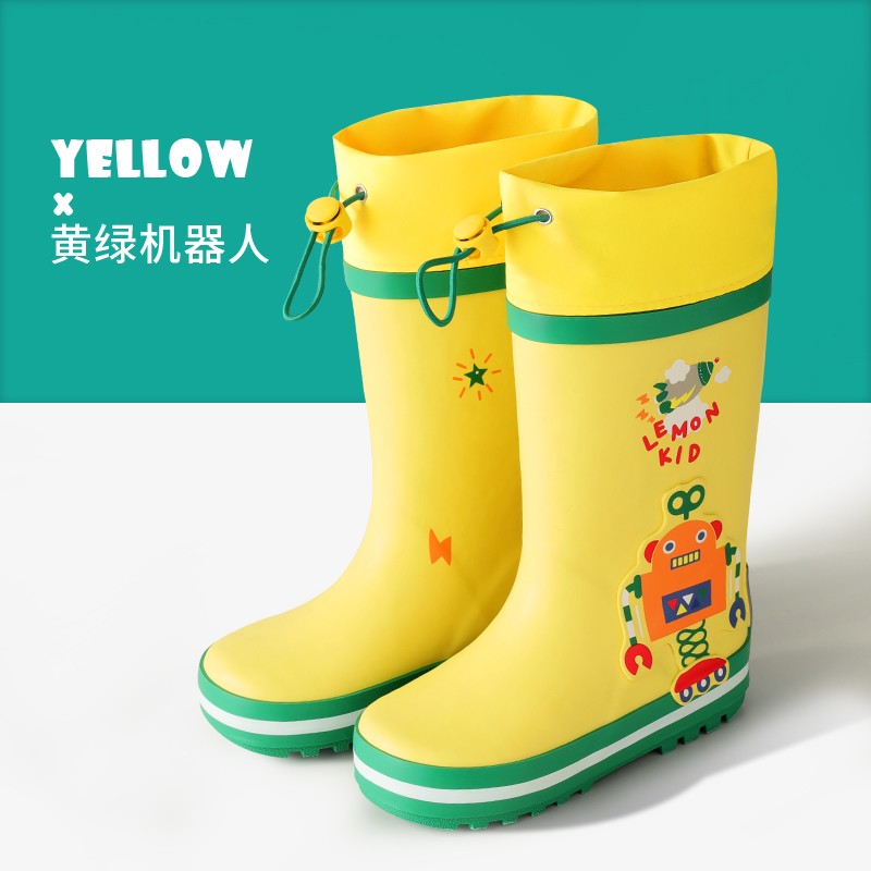 Lemonkid儿童橡胶雨鞋卡通束口防滑中大童户外可爱雨靴6-12岁小学高帮雨鞋 黄绿机器人 28码【内长18.5cm】怎么样,好用不?