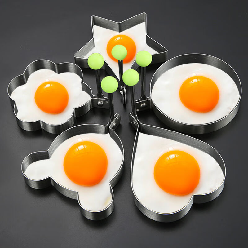 创意不锈钢煎蛋器爱心型煎蛋模具心形模型煎蛋圈煎鸡蛋蒸荷包磨具 5个装(送油刷+蛋清分离器)