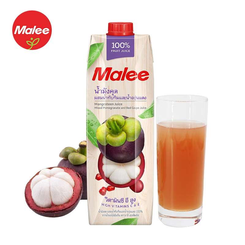 malee玛丽100%天然无添加复合果汁纯果汁饮料1000ml大瓶装 山竹汁1000