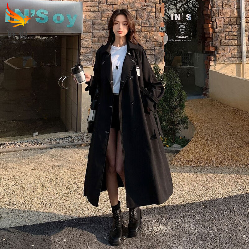 咚憬韓版秋冬季小個(gè)子黑色防風(fēng)衣外套女中長(zhǎng)款2024新款洋氣學(xué)生休閑 黑色 M 建議95-105斤