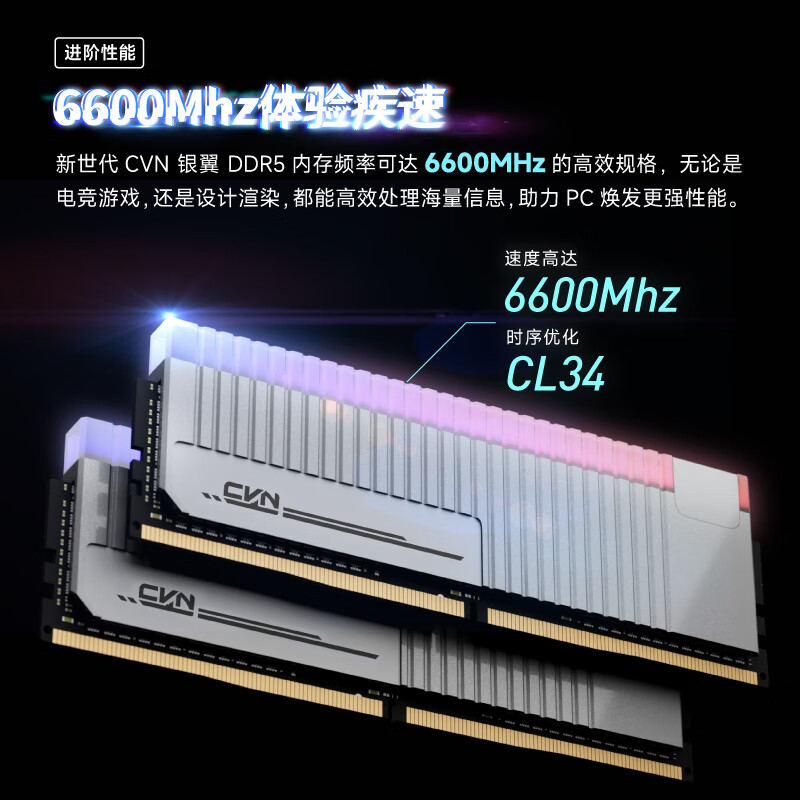 七彩虹(Colorful) 32GB (16Gx2) DDR5 6600 台式机内存条 CVN·银翼系列 RGB灯条(CL34)