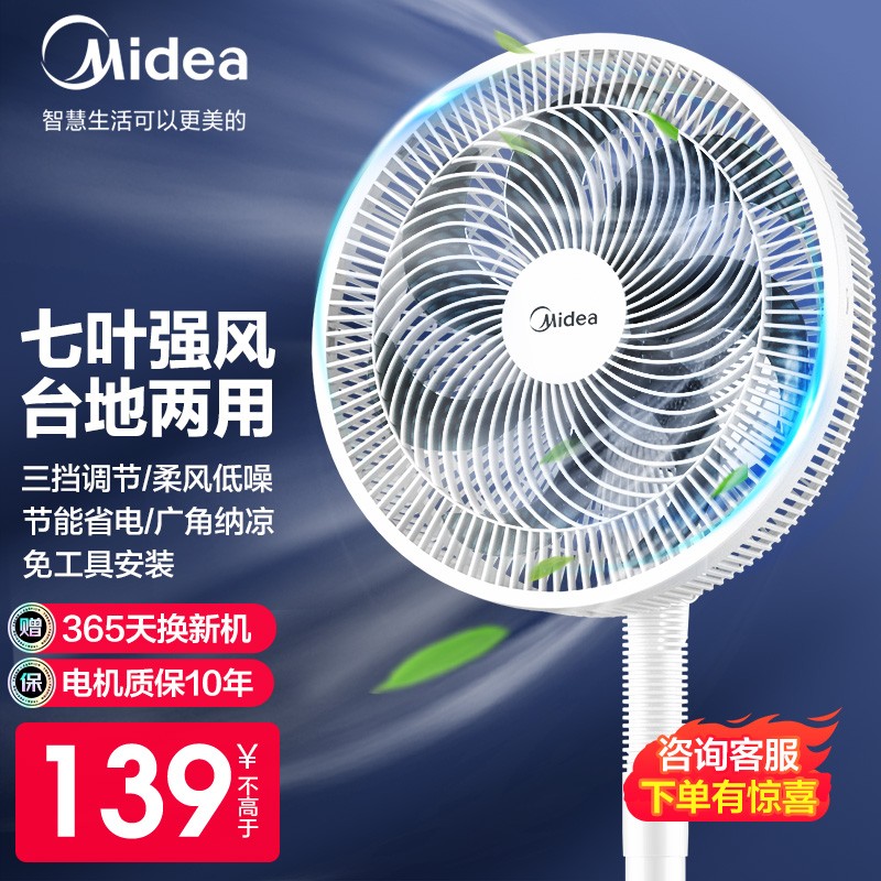 美的（Midea）电风扇落地扇家用风扇台式立式风扇大风量节能办公室电扇 升级7叶 台地两用【SAF30AC】