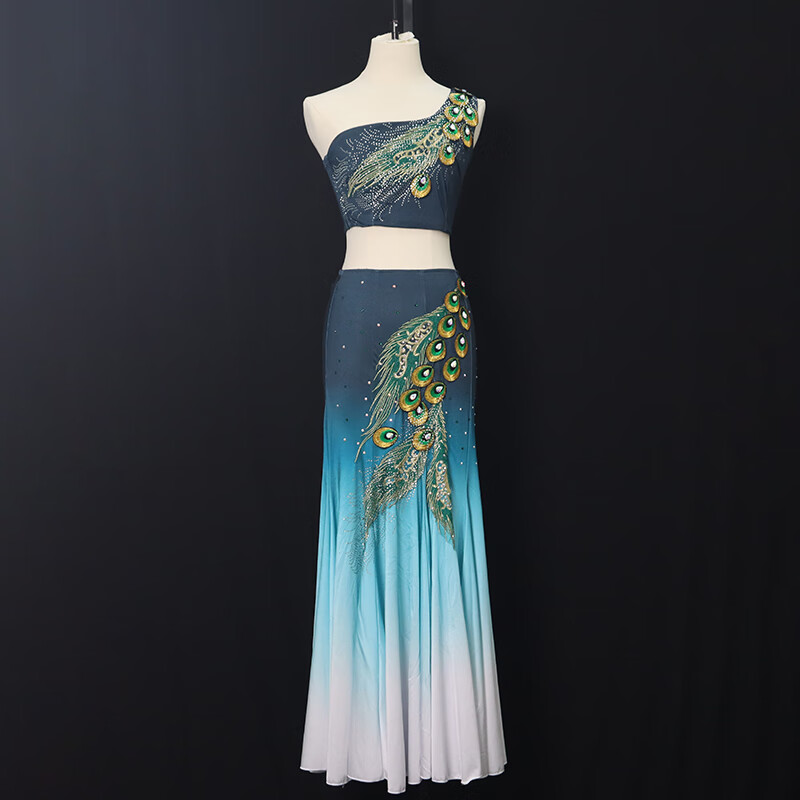 追玥梦傣族舞蹈服艺考孔雀舞傣族舞蹈服装傣族舞裙练习裙表演服鱼尾裙