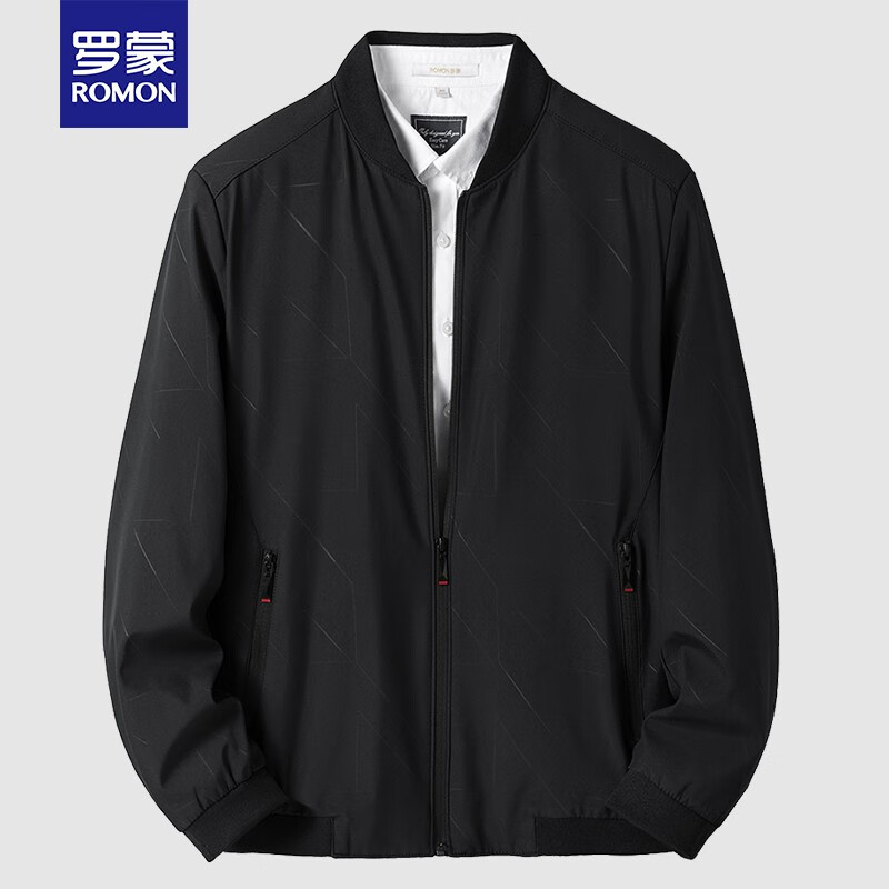 罗蒙夹克男时尚简约棒球领男士纯色立领休闲夹克外套lm65l9975 黑色 l