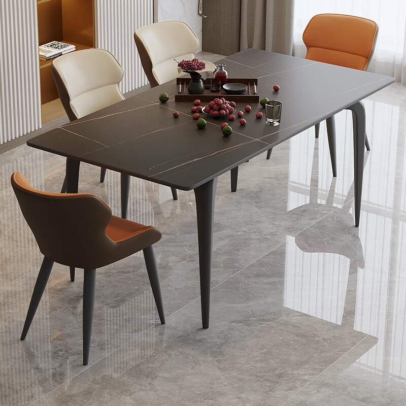 家用现代简约长方形大小户型饭桌子 劳伦黑金哑光岩板 【品牌直营】1