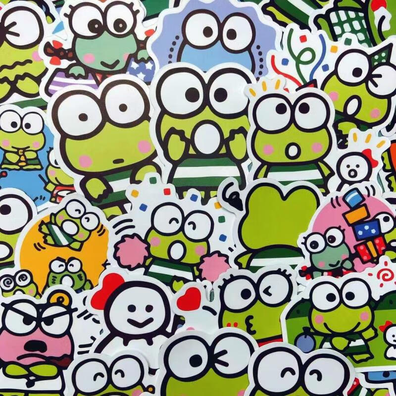 50张可爱动漫大眼蛙表情涂鸦贴纸行李箱笔记本摩托车水杯卡通贴纸 w