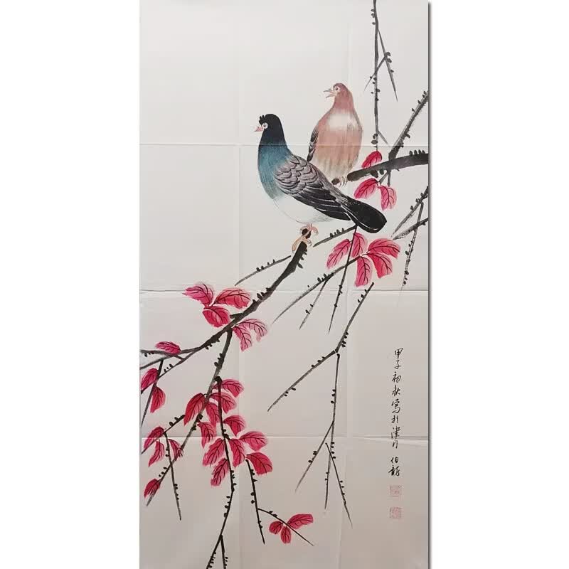 颜伯龙《花鸟》精品画装饰客厅画挂画手绘油画版画字画国画拍卖名人