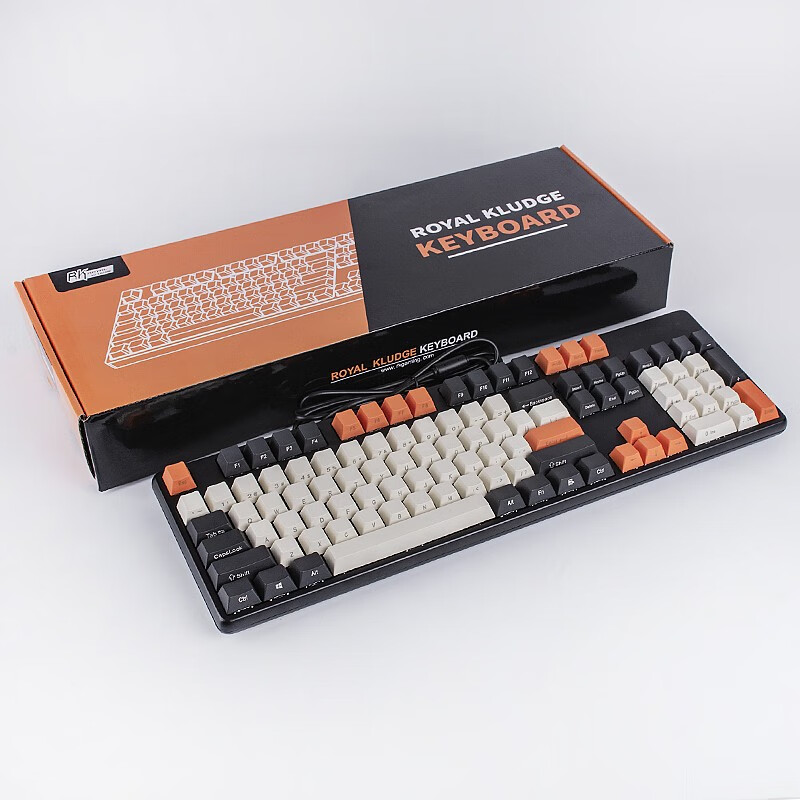 RK K104机械键盘有线键盘游戏键盘104键全尺寸PBT拼色键帽机械键盘电竞键盘电脑键盘白色背光黑色茶轴