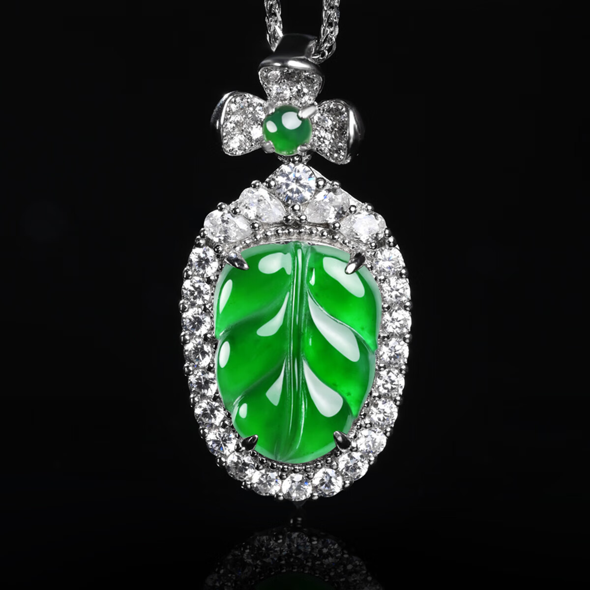 紫慕璃s925银镶帝王绿翡翠叶子吊坠满绿金枝玉叶玉坠 送女友送妈妈