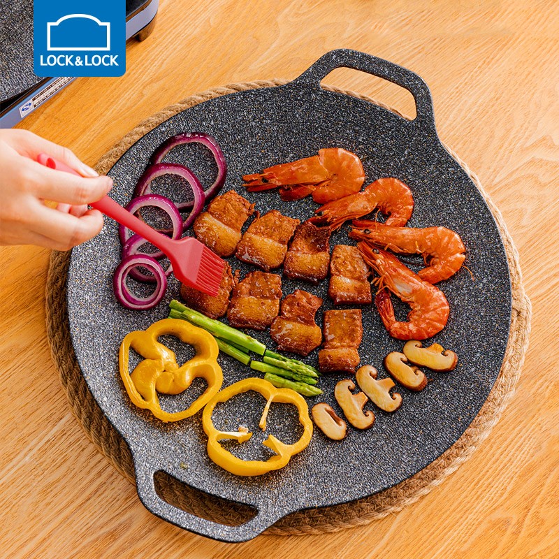 乐扣乐扣（LOCK&LOCK）烤肉盘麦饭石色煎盘韩式不粘煎烤盘平底锅户外露营野餐烧烤锅家用 烤盘【36cm】【配手柄】