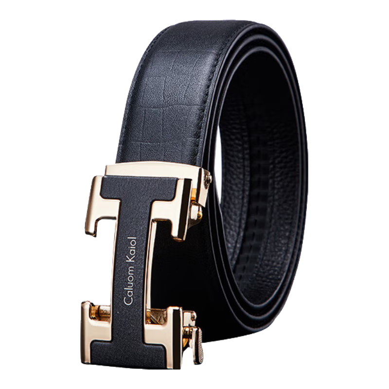 Caluom Kaiol品牌皮带男士真皮自动扣男士腰带头层牛皮裤带生日礼物送男友 【专柜礼盒】8027轻奢银色/鳄鱼纹 110cm -130默认随机（可修剪）