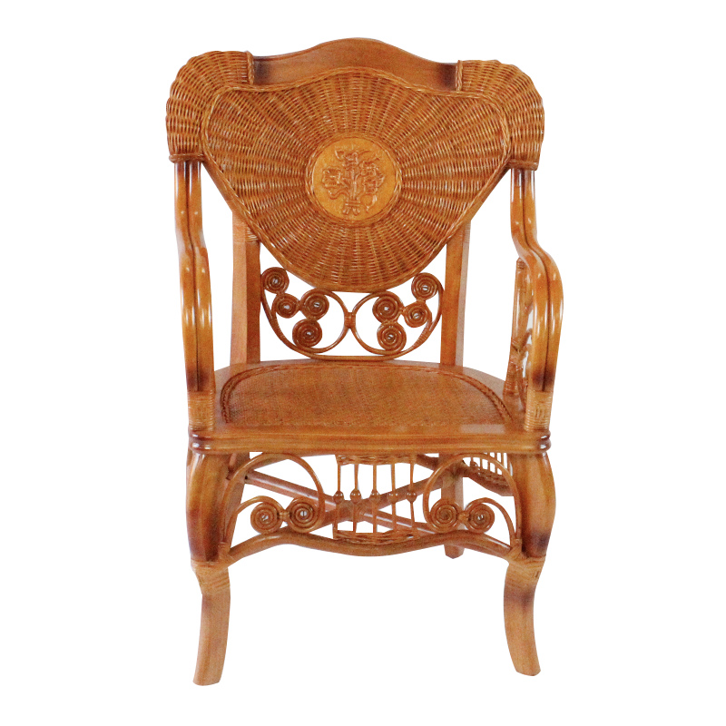 江南藝苑天然藤木餐桌椅印尼真藤編織椅中式田園實(shí)木餐桌飯桌椅子 帝豪帶扶手餐椅